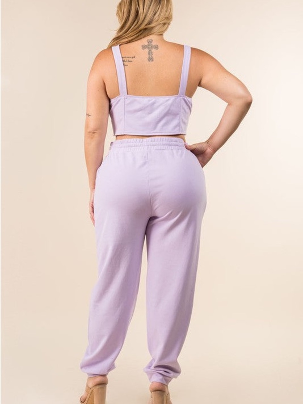 Lavender Two Piece Set-Bustier Crop Top and Jogger Loungewear Set- Plus Size - Picture 4 of 7